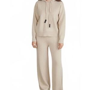 NEW VENTI6 knit hooded sweater and drawstring wide leg pants in oatmeal